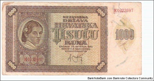 1000 Kuna(1941) Banknote