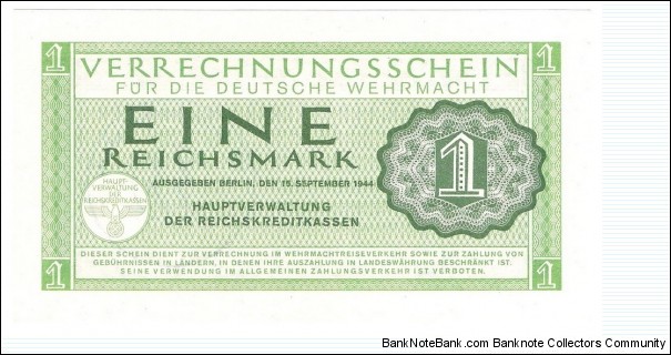 1 ReichsMark(Military - Wehrmacht Clearing Note/ Waffen-SS Division Overstamped/ Third Reich 1944) Banknote