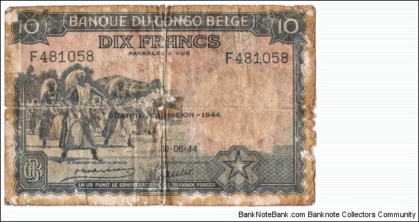 10 Francs (Congo Belge 1944) Banknote