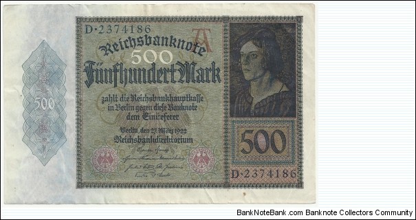 Germany-Weimar 500 Mark 1922 Banknote