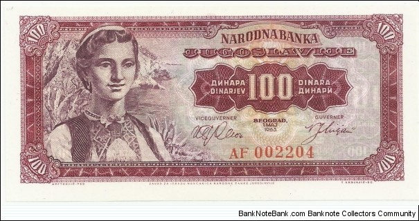 Yugoslavia 100 Dinars 1963 Banknote