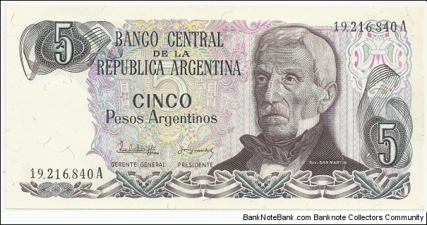 Argentina 5 Pesos Argentinos ND(1983-85) Banknote