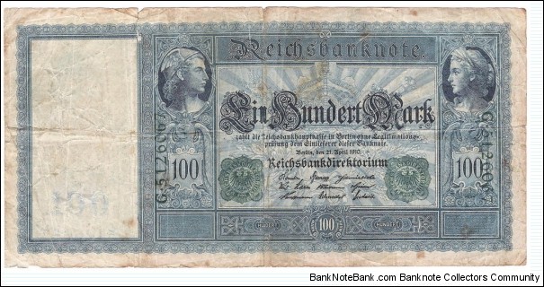 100 Mark(German Empire - 1910/ Green seal) Banknote