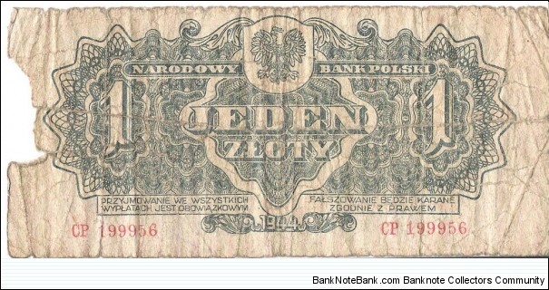 1 Zloty(Soviet Occupation 1944) Banknote