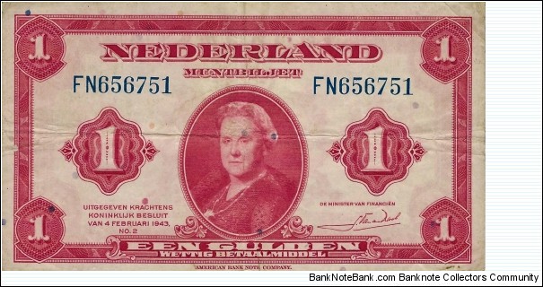 NETHERLANDS 1 Gulden
1943 Banknote