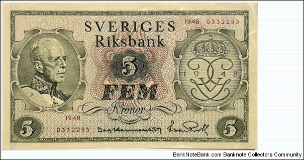 5 Kronor (consecutive series 2 of 2 / 0332293)  Banknote