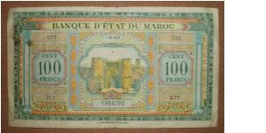 100 Francs. Arabic engraving is... intense! Banknote