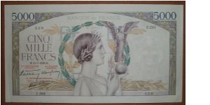 5000 Francs; large denomination as well as large in size. Banknote