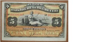 5 Pesos. Very old. Plata. Banknote