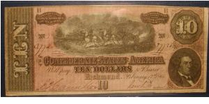 Confederate States of America (Virginia) 10 Dollar Bill 1864 Banknote