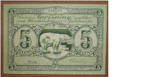 Greenland 5 Kroner, w/polar bear. Banknote