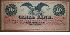 10 Dollars Louisiana. Canal Bank Issued. Banknote