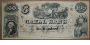 100 Dollars Louisiana. Canal Bank issued. Rare high denomination. Banknote