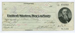 War Department pay check

Albert Nimitz was paid $32 for his service in September 1903.  Paid thru the 1st Nat'l Bk of Denver, Colo.
Engraved at BEP. Punch cancelled PAID Banknote