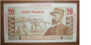 Guadeloupe 20 Francs, colorful. Banknote