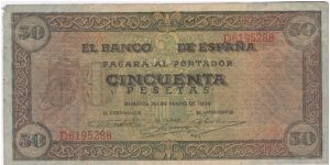 50 Pesetas from Spanish Civil War. Banknote