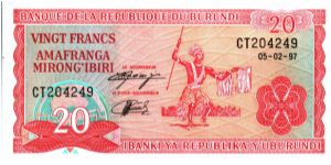 Burundi * 20 Francs * 05.02.1997 * P-27b Banknote