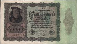 50.000 Mark * 1922 * P-50d * Bank of Württenberg (large size note) Banknote