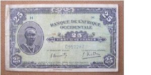 French East Africa 25 Francs. Banknote