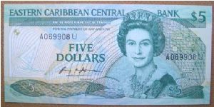East Caribbean 5 Dollars Banknote