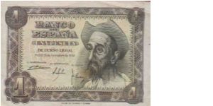 1 Peseta,
Anverso:
Don Quijote de la Mancha.
Reverso:
Armadura de Don Quijote Banknote