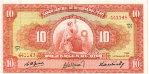 10 Soles de Oro * 1961 * P-84 Banknote