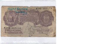 WWII Short-Snorter on a Bank of England 10 Shilling Rose Note.
It is a 1940 April issue with thread.
Richards ref RB10
Duggleby B251
Pick 123 Banknote