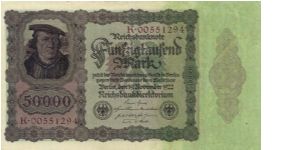 50.000 Mark
Reichsbankonote
Small Format Banknote