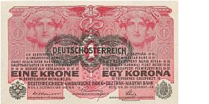 1 K
overprint Deutschösterreich Banknote