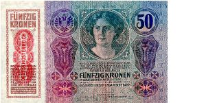 50 K
overprint Deutschösterreich Banknote