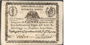 9 Paoli, Republicca Romana. Banknote