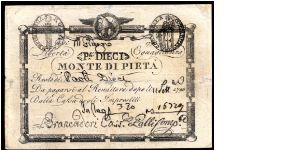 10 Paoli value pawn ticket, Republicca Romana.

Though it was a pawn ticket it circulated like regular paper money. Banknote