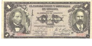 1915 sinaloa 1 peso Banknote