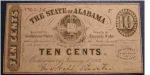 The State of Alabama 10 Cent Fractional Note 1863. Banknote