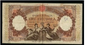 10,000 Lire.

Two women (Venezia and Genoa) seated on face; Dante Alighieri on back.

Pick #46 (Pick 7th Edition, Volume 2, General Issues) Banknote