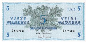 5 Markkaa 1963(1980) Litt.B Banknote