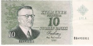 10 Markkaa 1963 Litt.A Banknote