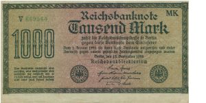 Germany 1000 Mark Note - 1922 - A gift from Coinmonster on CoinPeople. Banknote