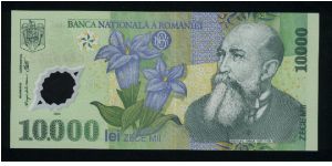 10000 Lei.

Polymer Plastic.

Nicolae Iorga and gentian flower on face; the church of Curtea Arges monastery and Wallachian arms of Prince Constantin Brancoveanu (1686-1714) on back. Banknote