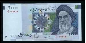 20000 Rials.

Ayatollah Khomeini on face; historycal Mosque comples of Naqsh-e-Jahan in Isfahan on back.

Pick #new Banknote