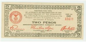 Philippine Guerilla (emergency currency)2 Peso Note from Mindanao. This is about as nice as you can find these. Banknote