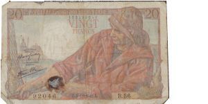 P-100 France 1949 20 Francs Banknote