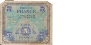 P-115a France 1944 Five Francs Banknote