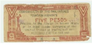 RARE! Philippine Guerilla Note From the Mountain Province, eaning the Cordilleras, Benguet province, and possibly issued for Baguio city. PLEASE look at all my other Guerilla notes listed here. This one  is UNDATED, wheras all others are dated. Also very crudly made. Banknote