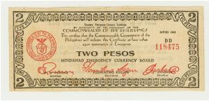 WWII PHILIPPINES 1943DD TWO PESO GUERILLA/EMERGENCY NOTE FROM MINDANAO. VERY NICE! Banknote