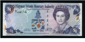 1 Dollar.

Commemorative Issue, 500th Anniversary of Discovery.

Queen Elizabeth II at right on face; fish and coral at center on back.

Pick #30a Banknote