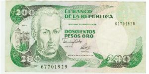 1992 COLUMBIA 200 PESOS. Banknote