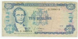 1992 JAMAICA 10 DOLLARS. Banknote