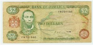 JAMAICA $2 DOLLARS. Banknote