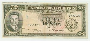 BEAUTIFUL POST WWII PHILIPPINE 50 PESO NOTE. Banknote